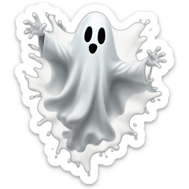 ghost blasting out of a wall and ejecting a spray of greyish white milky substance from lower torso in all directions sticker