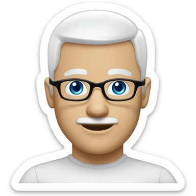 bald white man with blue eyes, stubble, glassses. black clothes sticker