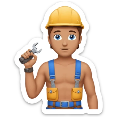 Guy with brown hair and blue eyes wearing a toolbelt and no shirt  sticker