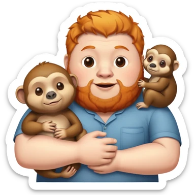 Monkey, sloth, fat ginger man, and chipmunk holding hands sticker