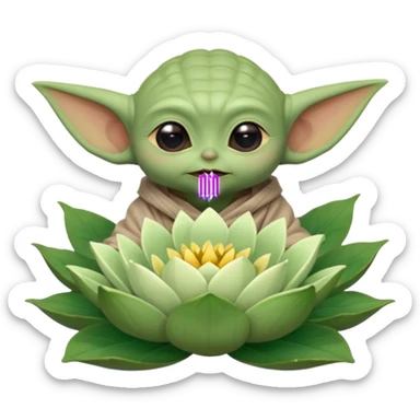 Baby Yoda sentado dentro de una flor de loto sticker
