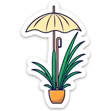 Tall reed-like papyrus plant with feathery tops, green stems and umbrella-shaped foliage sticker