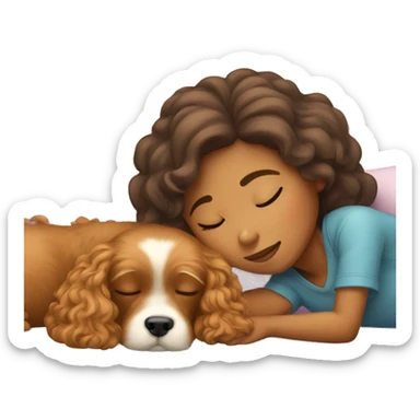 Girl sleeping with Cavapoo  sticker