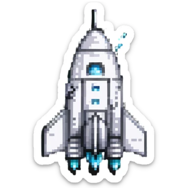 Pixel rocket ship with fins sticker
