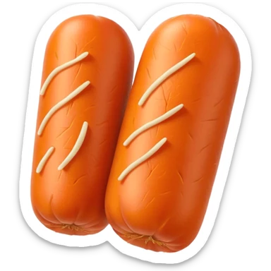 Orange carrot pieces, short fat cylinders, both ends rounded like mini hot dogs sticker