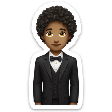 a boy wearing formal clothes with fair complexion brown eyes with curly hairs black  long hairs sticker