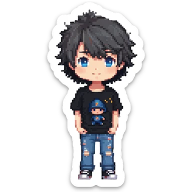 cute chibi boy with t-shirt and jeans sticker