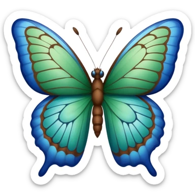 A butterfly with blue edges, green wings, and a brown body  sticker