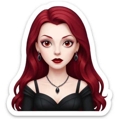 Vampira with long dark red hair sticker