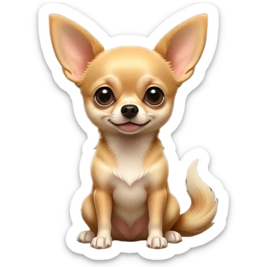 cinematic-[chihuahua dog]-realistic-full-body-sitting-emoji,-tail-resting-loosely-beside-its-paws,-head-tilted-dramatically,-sleek-[black and tan]-fur,-simplified-yet-realistic-focused-features,-highly-detailed,-glowing-with-an-almost-sarcastic-glow sticker