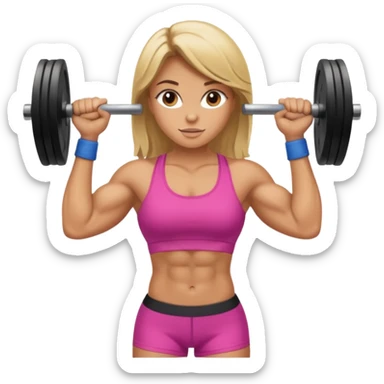 Blondish brown haired girl with big muscles lifting weights   sticker