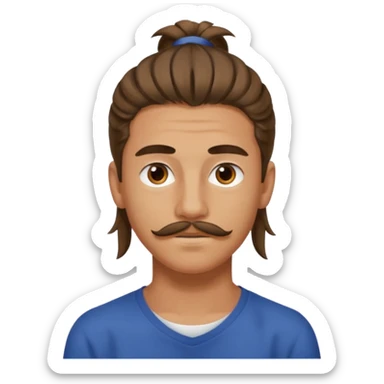 homme cheveux long attaché sans cheuveux dépanssant  16 ans, un peu bronzé petite moustache très fine sticker