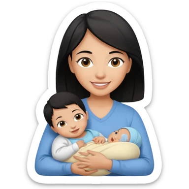 mom holding newborn baby girl with brown eyes tan skin and black hair and for the newborn baby, blue eyes newborn girl baby tan skin black hair sticker
