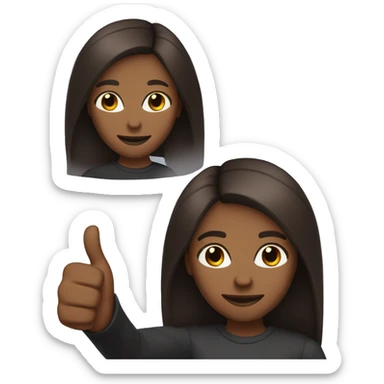 Dark brown skin with dark straight shoulder length brown hair and brown eyes giving a big thumbs up sticker