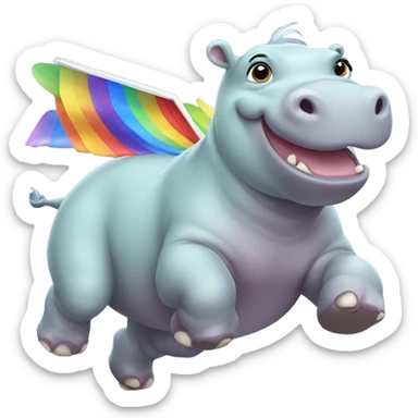 Flying rainbow hippopotamus  sticker