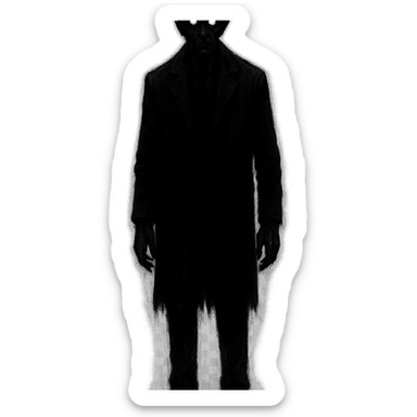 tall scary man, glowing eyes, looming presence, unsettling sticker