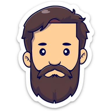Man with short dark brown hair and long beard sticker