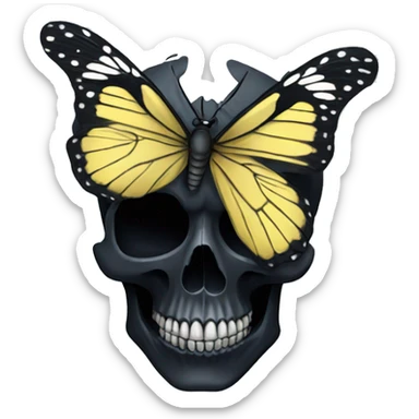 black skull with butterfly sticker
