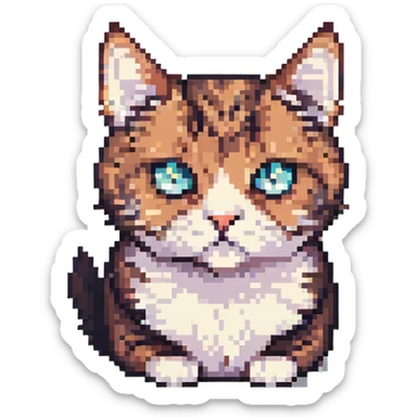 suspicious looking cat, pixel art style sticker