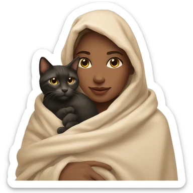 pretty woman petting cat in beige blanket sticker