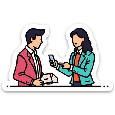 Bank teller in professional clothes helping a customer sticker