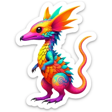 Exotic Tropical futuristic lush warm-colored neon-colored Fakémon-Trico-creature (full body) sticker