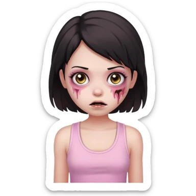 zombie girl Black and medium hair, Brown eyes, baby pink tank top   sticker