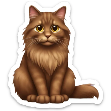 brown long-haired cat sitting sticker