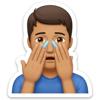 Generate me a dude covering his face with one hand on annoyance while he's crying sticker