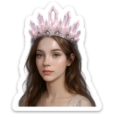 Change the crystal crown to be made of faceted clear and light pink crystals, with silver accents and a magical glow. Keep the background transparent. sticker