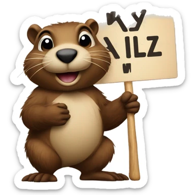 A beaver holding a sign that says “KLIPZ” on it  sticker