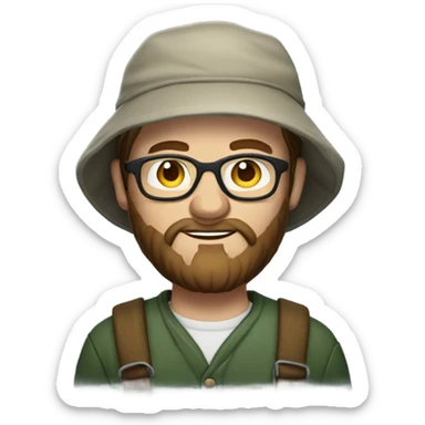 Caucasian fisherman with brown hair and beard wearing glasses sticker