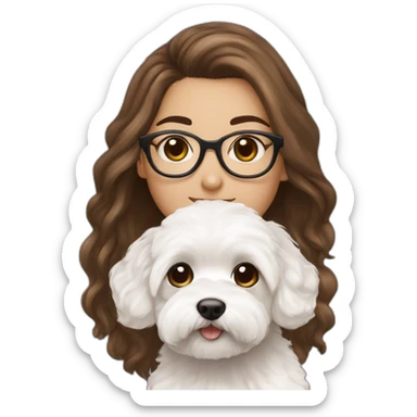Long brown hair, eyeglassed turkish girl with white maltipoo sticker