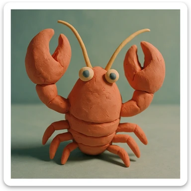 a lobster, claymation style, matte plasticine, visible fingerprints, pastel colors sticker