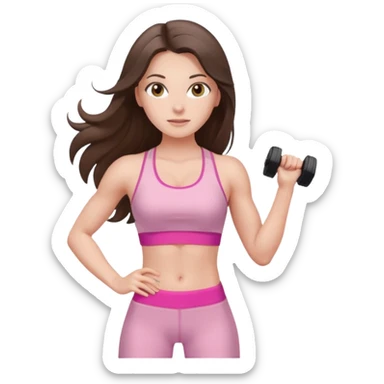 white brunette girl long hair with hazel eyes in light pink workout with abs sticker