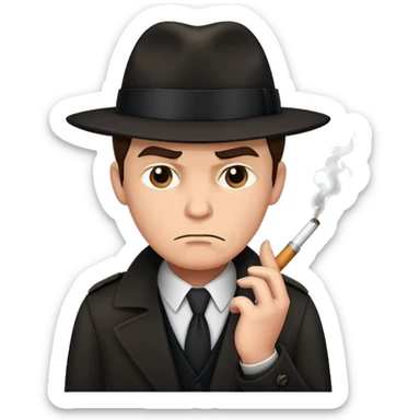 Frowning detective wearing black smoking cigarette sticker