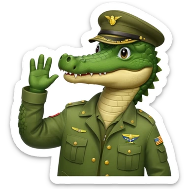 Crocodile in army jacket saluting.

















 sticker