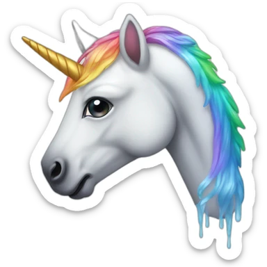 inverted crying unicorn with rainbow horn sticker