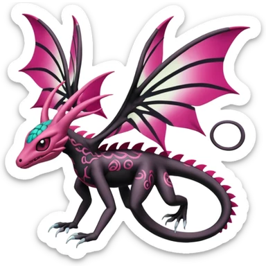 Magenta, black and white Meloetta-Flygon-Gorebyss-Salandit-Gargoyle-Pokémon-Fakémon-creature-fusion-hybrid sticker