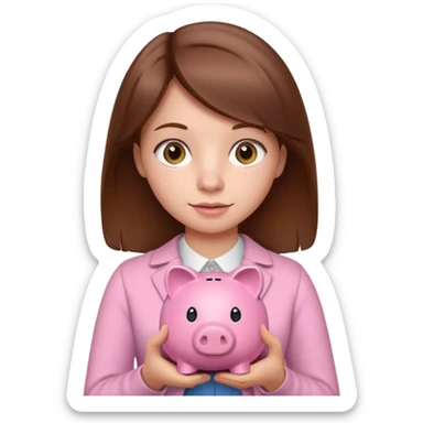 girl with brown hair holding little piggy  sticker