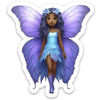Beautiful, flower, fairy, blue, silver, purple, long hair, big butterfly wings sticker