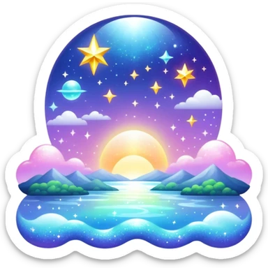 Iridescent divine celestial glistening glossy sparkly shiny glittery scenery  sticker