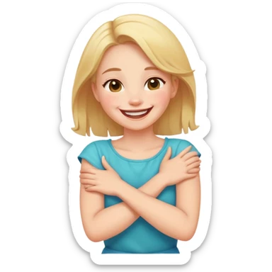 arms crossed around neck laughing girl sticker