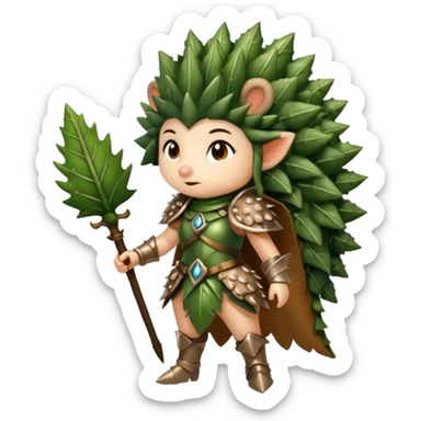 moss witch woman dressed as hedgehog guardian, thorny leaf armor sticker