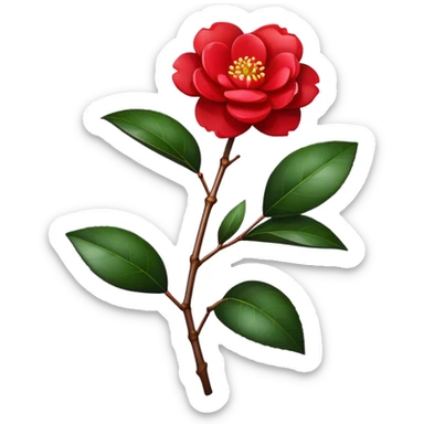 single Red Camellia, straight stem sticker