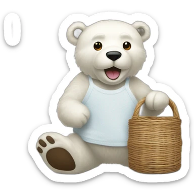 Un ours blanc, full body qui repasse du linge avec un fer à repasser sticker