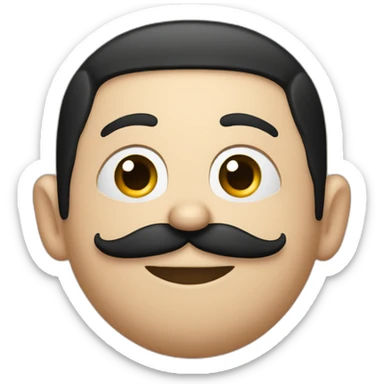 A round-headed man with thin black hair and mustache a black cap with the initials N and E on it sticker