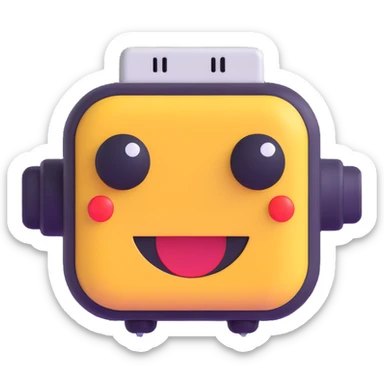 8-bit smiling chatbot head — reminiscent of old RPG characters, with blinking eyes and simple animated mouth. sticker