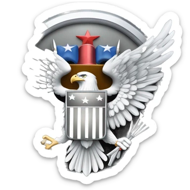 Create an emoji of a silver US Army O-6 Colonel insignia: a detailed silver eagle with outstretched wings, clutching arrows and bearing a shield on its chest. Ensure the background is transparent. sticker
