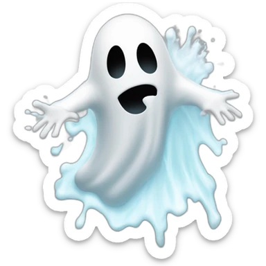 ghost stuck halfway in a wall ejecting a spray of white milky substance from center of body in a forward direction sticker